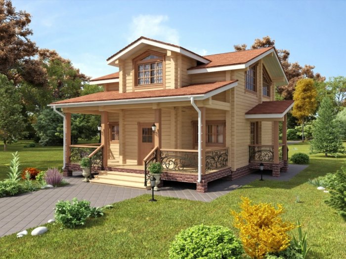 Двухэтажный домик с террасой