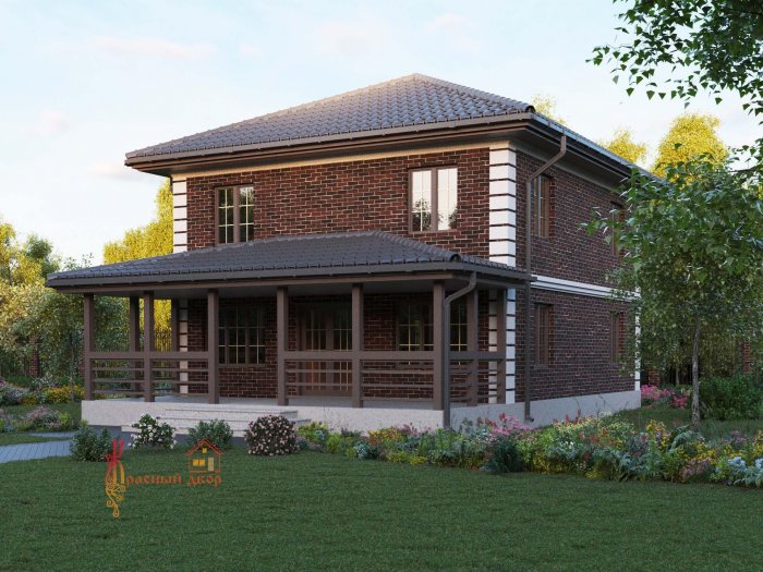 Двухэтажный кирпичный дом с террасой