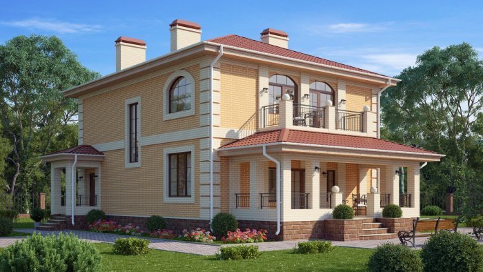 Двухэтажный коттедж с террасой