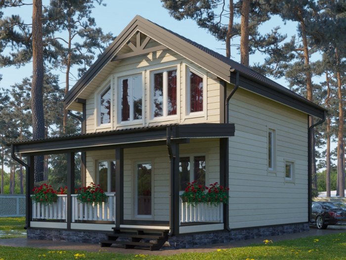 Небольшой двухэтажный каркасный дом