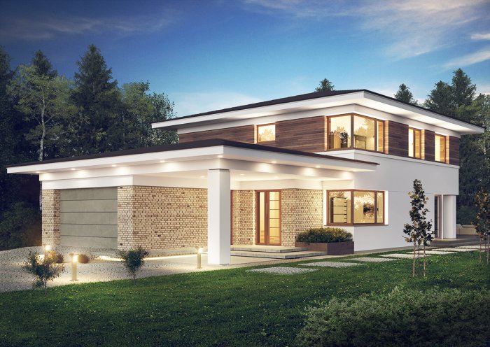 Прямоугольный двухэтажный дом