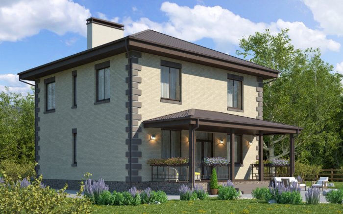 Двухэтажный дом с террасой из газобетона