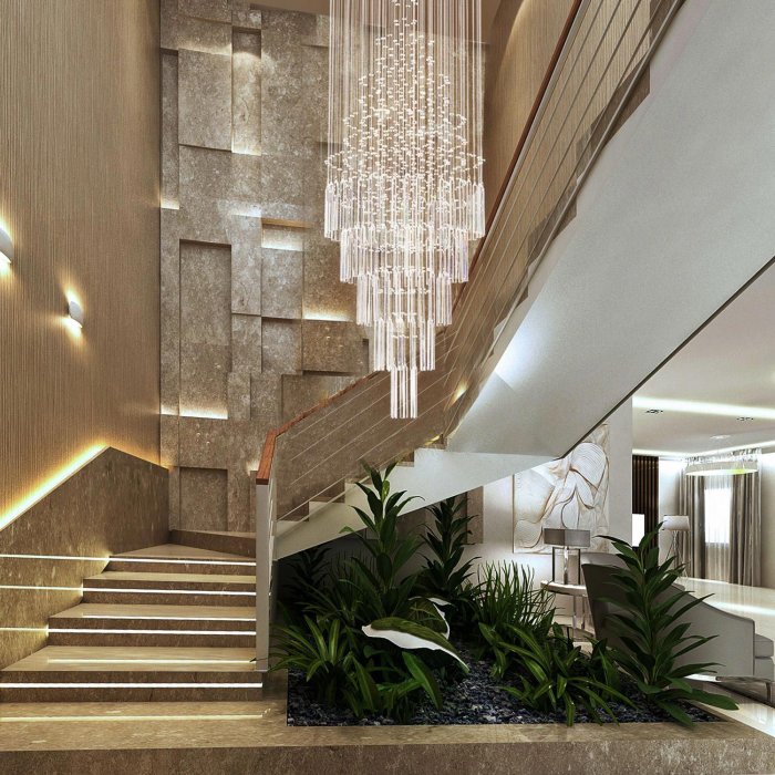 Люстра для лестницы в доме