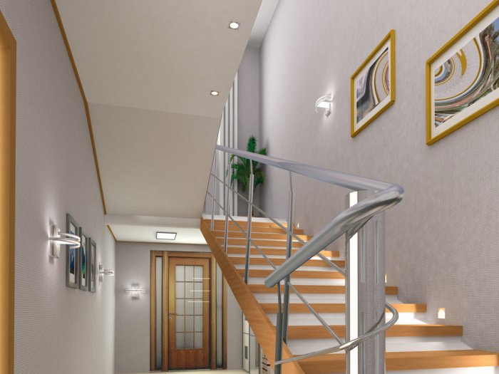 Натяжной потолок на лестничном пролете
