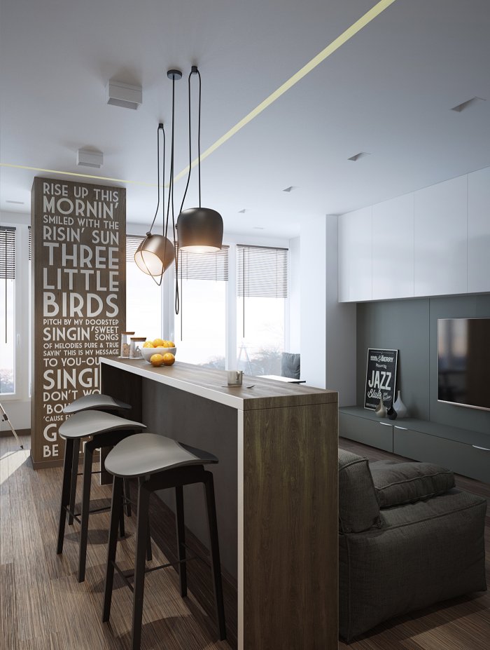 Гостиная с барной стойкой лофт