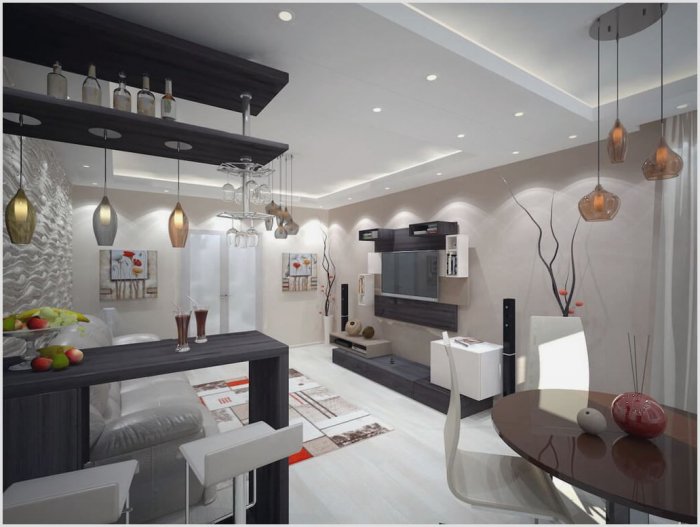 Кухня-гостиная с барной стойкой