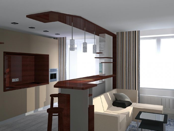 Кухня студия с барной стойкой