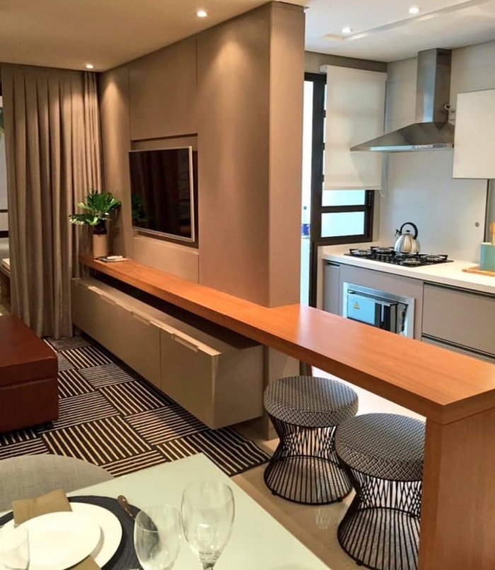 Зонирование кухни барной стойкой