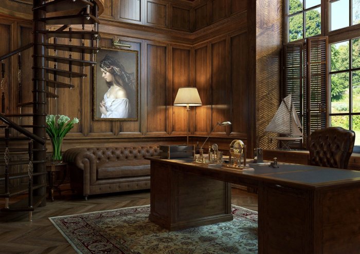 Кабинет отделанный деревом