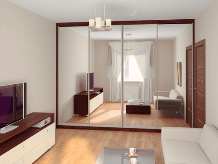 Зеркальный шкаф купе в гостиной