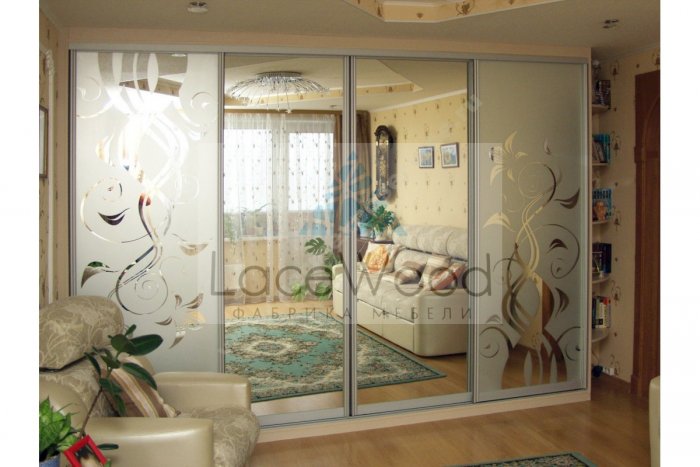 Шкаф-купе в интерьере гостиной