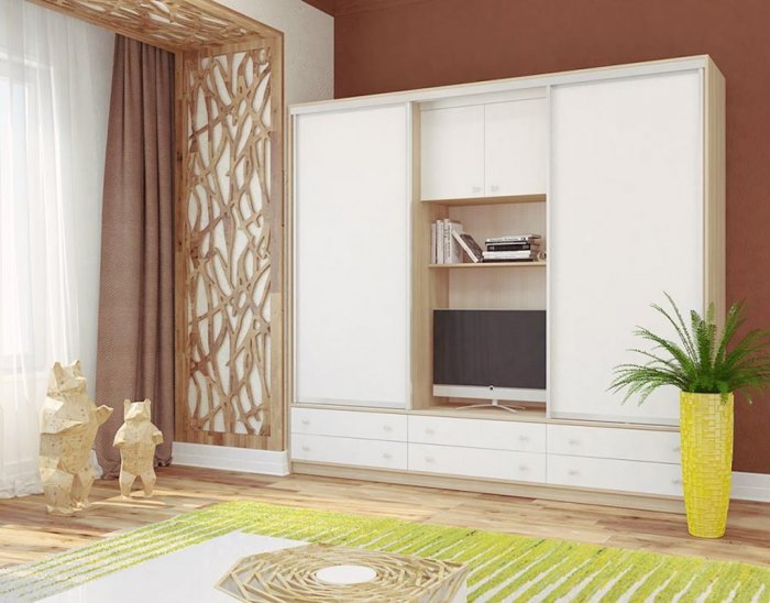 Шкаф-купе Валерия с нишей под ТВ 3000 (монорельс) ЛДСП