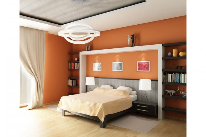 Спальня в оранжевых тонах