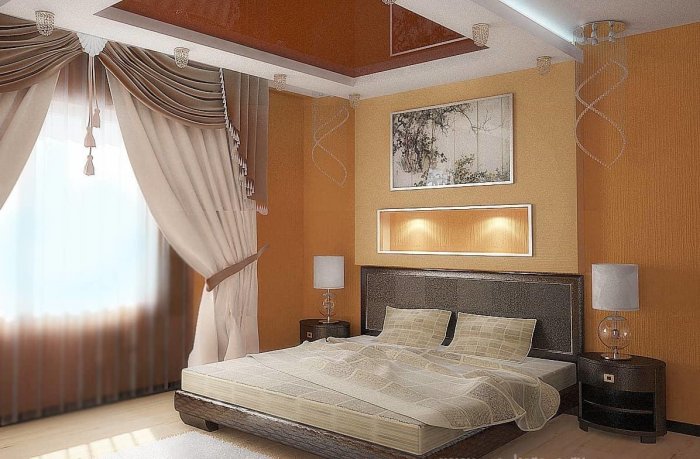 Спальня с персиковым потолком