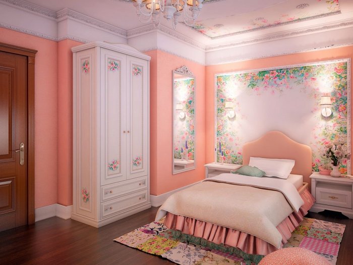 Комната для девочки в персиковых тонах