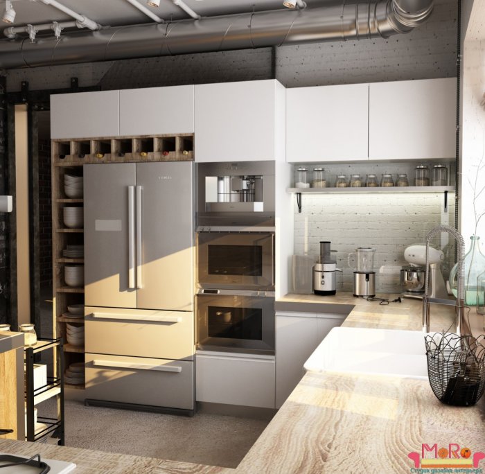 Красиво встроенный холодильник стиль лофт