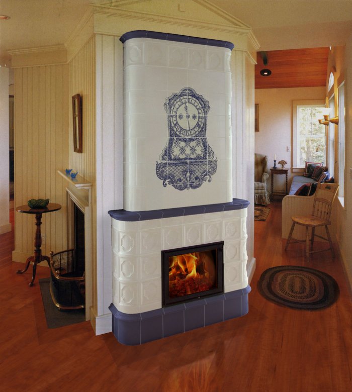 Печь голландка с изразцами Гжель