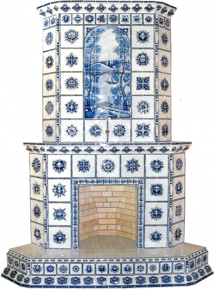 Варианты облицовки камина изразцами