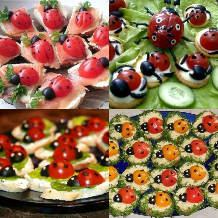 Канапе «Божья коровка» с маслинами