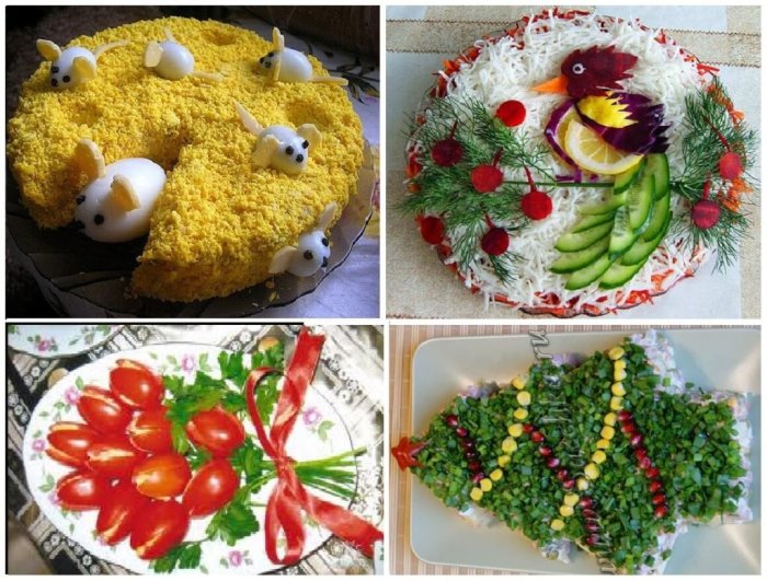Украшение новогодних салатов