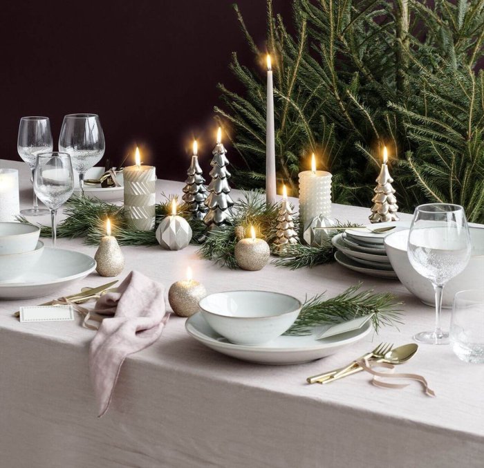 Сервировка стола с красными тарелками