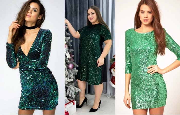 Зеленое платье с пайетками