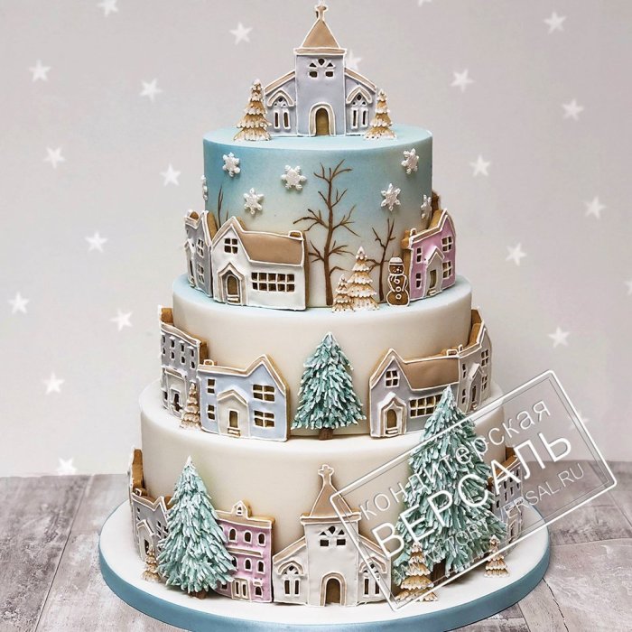 Торт зимний пейзаж