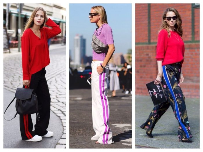 Широкие спортивные штаны с лампасами