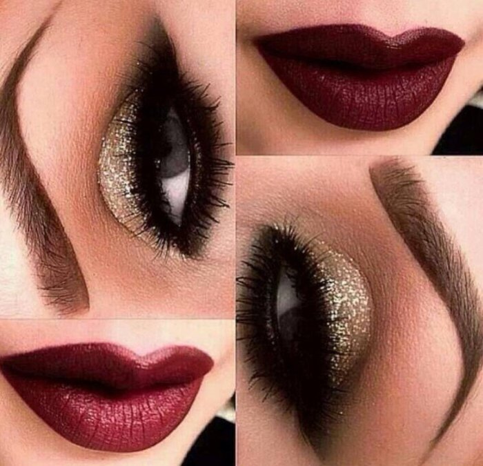 Макияж с бордовой помадой