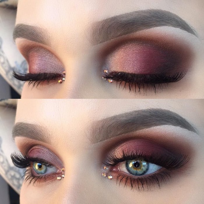 Макияж с бордовыми тенями