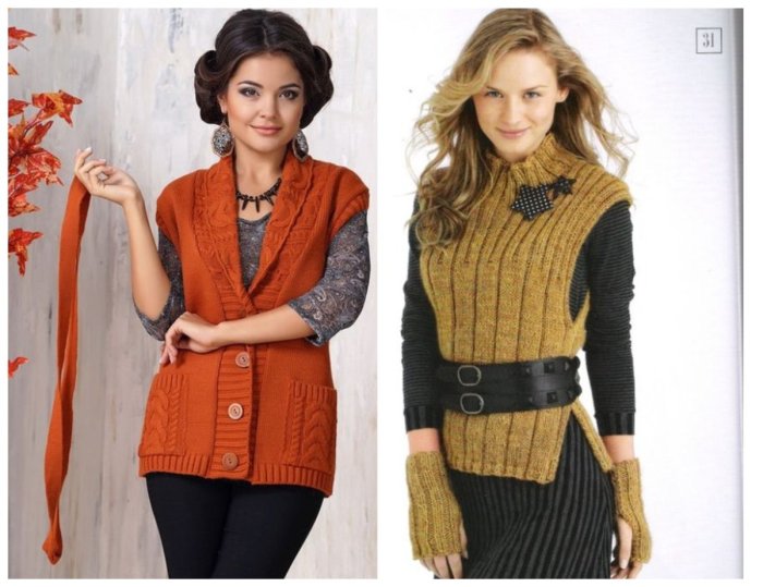 Модные вязаные безрукавки