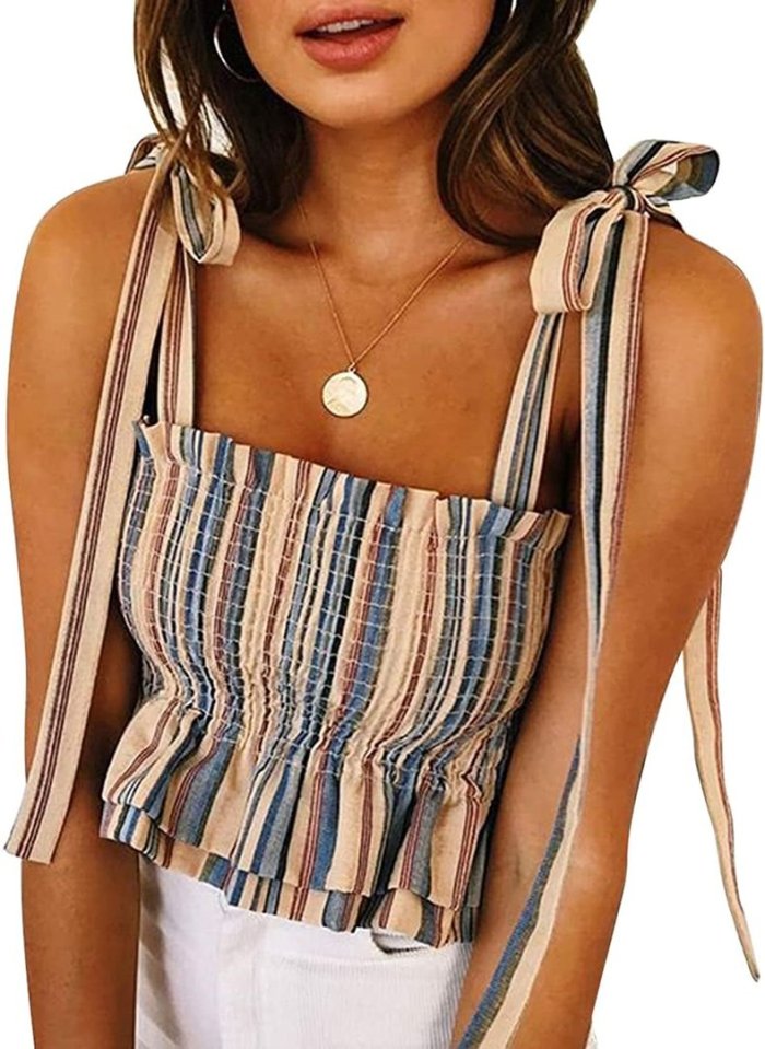 Безрукавки женские самые короткие в полоску летние