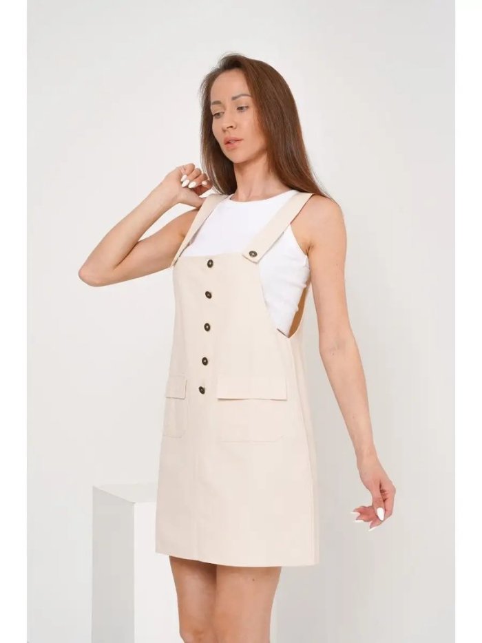 Бежевый сарафан из экокожи