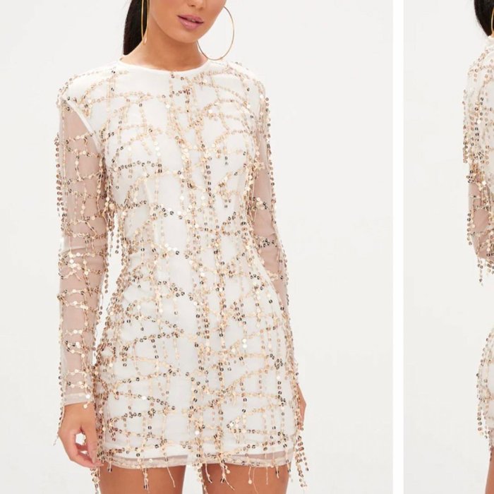 Белое платье с пайетками