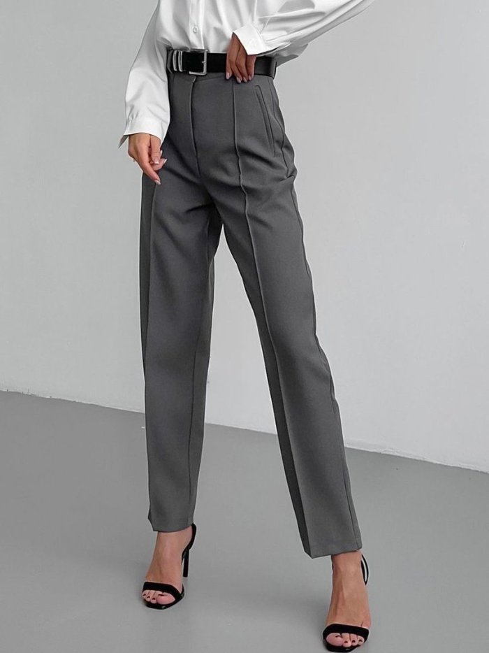 Серые широкие брюки