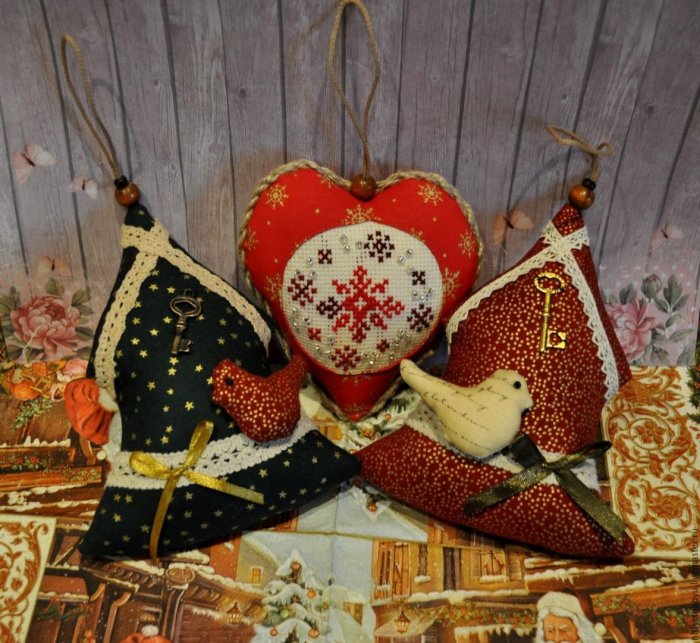 Текстильные новогодние украшения