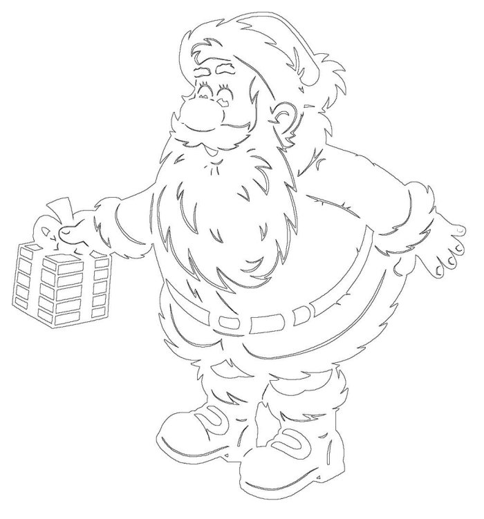 Дед Мороз с ведром трафарет на окно