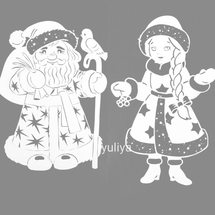 Новогодние вытанки на окна дед Мороз и Снегурочка