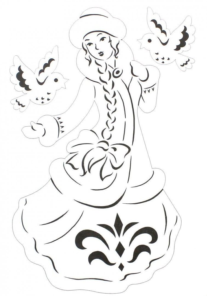 Новогодние трафареты на окна Снегурочка